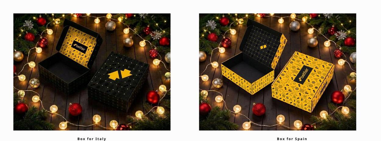 Italy and Spain gift boxes with the festive icons pattern