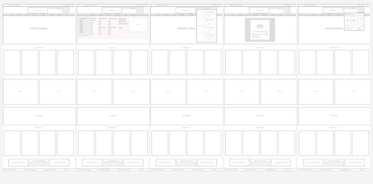 Wireframes for the Kilkenny Design home page, menu and pop-up states